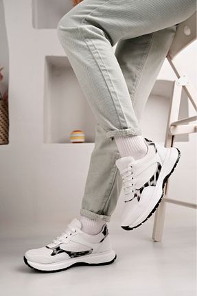 کفش اسنیکر سفید زنانه بند دار moda sara - کد 898072007