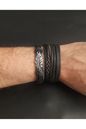 دستبند جواهر مشکی زنانه چرم خالص BSN Store - کد 898081244