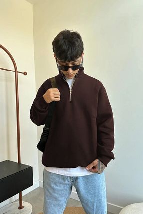 پلیور قهوه ای مردانه ساده YAKAMEL - کد 898093838