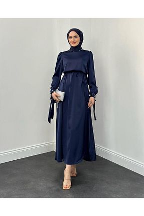 لباس مجلسی حجاب سرمه ای زنانه یقه شالی ENKA BUTİK - کد 898394238