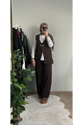 ست بالاتنه و پائین تنه حجاب قهوه ای زنانه رگولار miss knit - کد 898120574