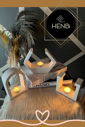 شمعدان و شمع گیر سفید Taş Tozu HENBi - کد 898097931