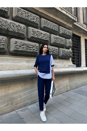 ست بالاتنه و پائین تنه سرمه ای زنانه بافت Gallogi - کد 898118812
