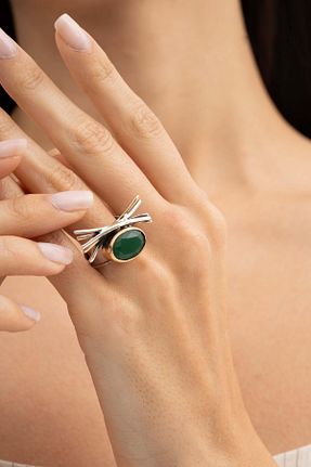 انگشتر نقره سبز زنانه زمرد Sümer Telkari - کد 236723377