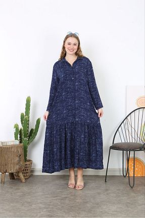 لباس سایز بزرگ سرمه ای زنانه ویسکون Şans - کد 898136352