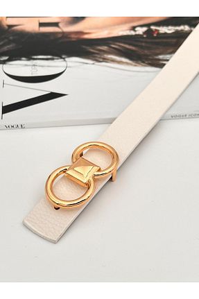 کمربند سفید زنانه چرم مصنوعی Descoin - کد 898158548