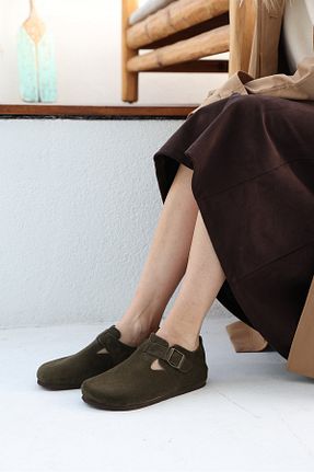کفش کژوال خاکی زنانه چرم خالص Uniqueqoop - کد 898096493