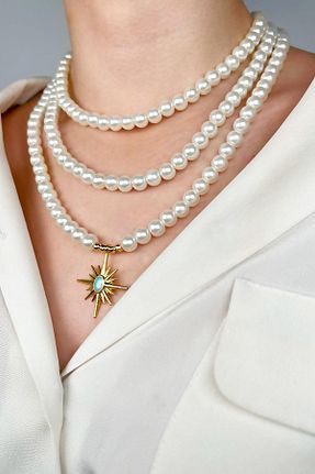 گردنبند جواهر فیروزه ای زنانه شیشه Sose Moda - کد 898179156