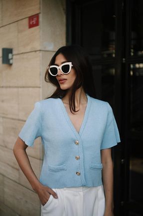 بلوز آبی زنانه ساده NİLİST - کد 898182412