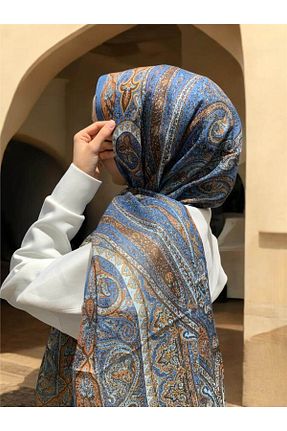 شال آبی زنانه پنبه ای Baştacı - کد 868081786