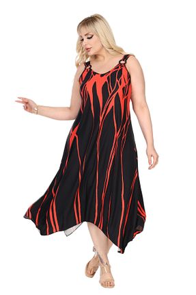 لباس سایز بزرگ قرمز زنانه مخلوط ویسکون MELSAY - کد 898185054