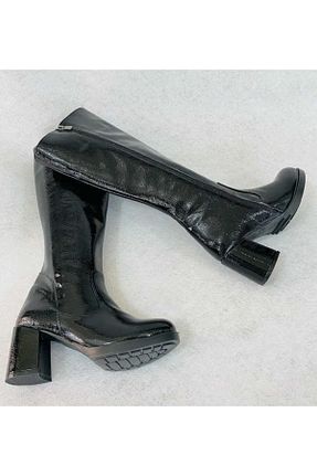 چکمه مشکی زنانه چرم لاکی POTEEN - کد 898210475