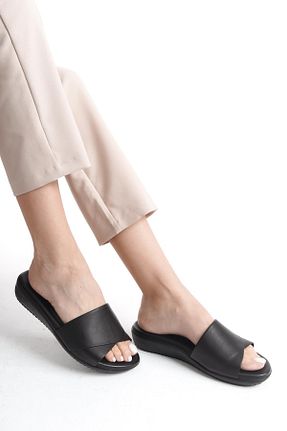 دمپائی مشکی زنانه چرم مصنوعی ALPELLİ ByAlp - کد 898211643
