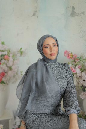 شال طوسی زنانه ابریشم Arwella - کد 898218026