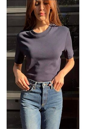 تیشرت سرمه ای زنانه یقه پهن NİLİST - کد 898224993