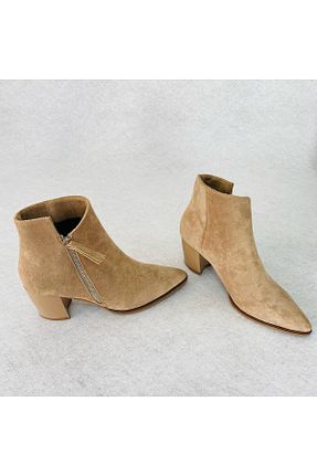 بوت / نیم بوت بژ زنانه چرم لاکی POTEEN - کد 898238376