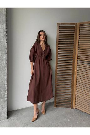 لباس قهوه ای زنانه کتان AÈC PRIVÈ - کد 898266075