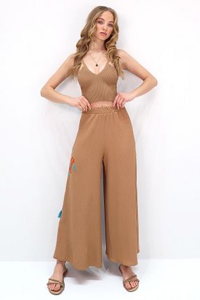 شلوار قهوه ای زنانه ویسکون Trend Alaçatı Stili - کد 897430969