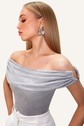 بلوز طوسی زنانه بافت دار Trend Alaçatı Stili - کد 891517703