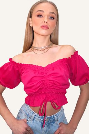 بلوز صورتی زنانه ساده Trend Alaçatı Stili - کد 286980876
