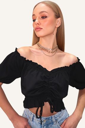 بلوز مشکی زنانه ساده Trend Alaçatı Stili - کد 286980874