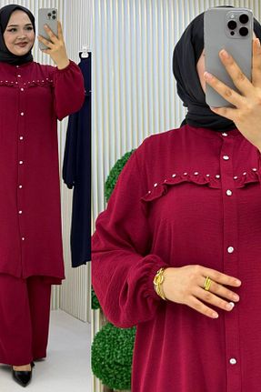 ست بالاتنه و پائین تنه حجاب زرشکی زنانه سایز بزرگ Mercan - کد 898359755