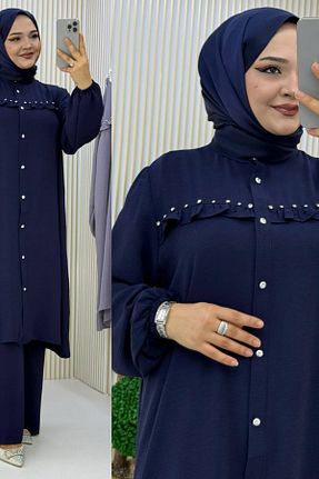 ست بالاتنه و پائین تنه حجاب سرمه ای زنانه سایز بزرگ Mercan - کد 898359753