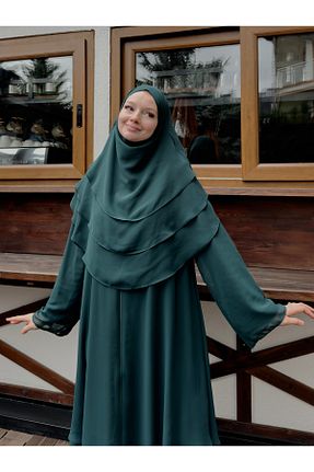 ست بالاتنه و پائین تنه حجاب سبز زنانه گشاد Sufle - کد 898361187
