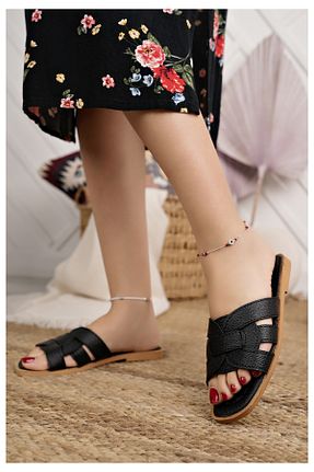 دمپائی مشکی زنانه چرم مصنوعی Modafırsat - کد 898377233