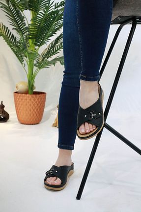 دمپائی مشکی زنانه چرم مصنوعی sermoda - کد 898397005