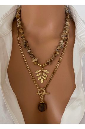 گردنبند جواهر قهوه ای زنانه روکش طلا TARZ-I TAKI - کد 791304824