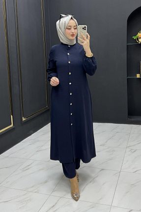ست بالاتنه و پائین تنه حجاب سرمه ای زنانه رگولار Mercan - کد 898528266