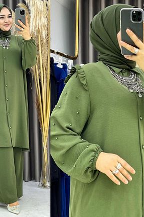 ست بالاتنه و پائین تنه حجاب خاکی زنانه سایز بزرگ Mercan - کد 898528391