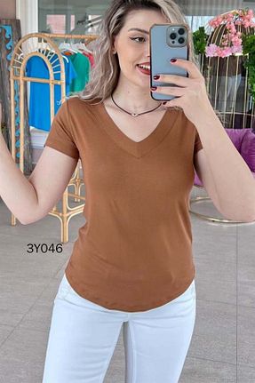 تیشرت قهوه ای زنانه رگولار İnce Topuk - کد 777423576