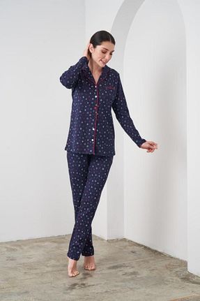 ست لباس راحتی سرمه ای زنانه طرح دار Pjs Pijama - کد 768904328