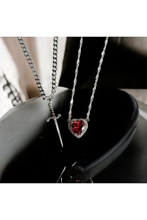 گردنبند استیل ( فولاد ) طوسی زنانه استیل ضد زنگ pollynow - کد 898578024
