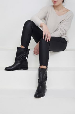 بوت / نیم بوت مشکی زنانه چرم خالص 37Numara - کد 896786769