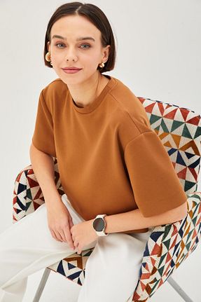 تیشرت قهوه ای زنانه رگولار Allyco - کد 880013273