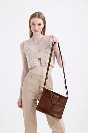 کیف پستچی قهوه ای زنانه چرم خالص fubileather - کد 81530803