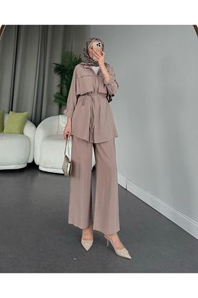 ست بالاتنه و پائین تنه حجاب بژ زنانه رگولار Genel Markalar - کد 898749238