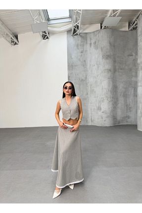 ست بالاتنه و پائین تنه طوسی زنانه بافتنی Genel Markalar - کد 898817921