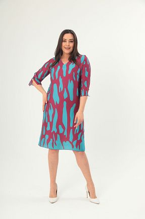 لباس مجلسی سایز بزرگ فیروزه ای زنانه یقه هفت Mezure - کد 899574003
