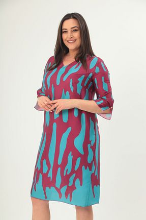 لباس مجلسی سایز بزرگ فیروزه ای زنانه یقه هفت Mezure - کد 899574003