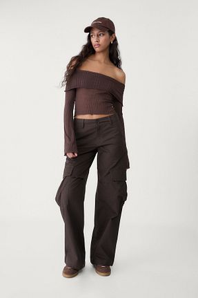 پلیور قهوه ای زنانه ساده Stradivarius - کد 898852905