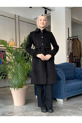 پالتو پشمی مشکی زنانه تنگ Zühre - کد 898923545