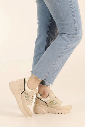 کفش اسنیکر بژ زنانه بند دار AlbiShoes - کد 898979549