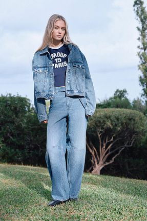 شلوار جین آبی زنانه پاچه گشاد H&M - کد 898994788