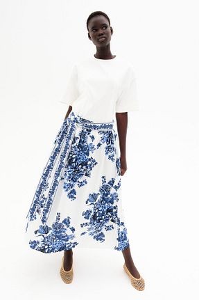 دامن سفید زنانه گلدار H&M - کد 898994403