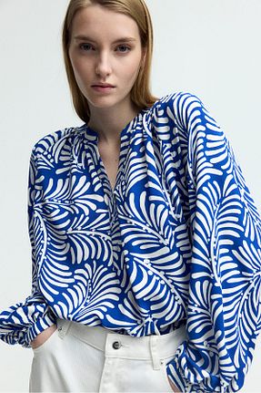 بلوز سفید زنانه طرح دار H&M - کد 898994852