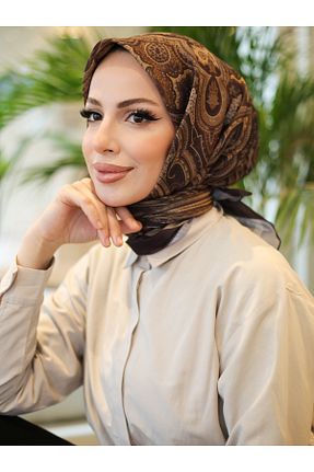روسری قهوه ای پنبه پلی استر efdal şal eşarp - کد 899046255